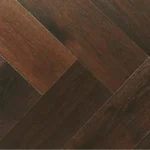 Deep espresso-colored semi-solid wood planks in a herringbone pattern