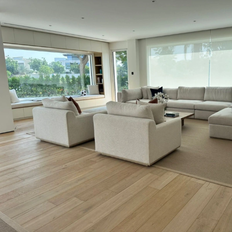 Light oak semi-solid planks in a modern living room