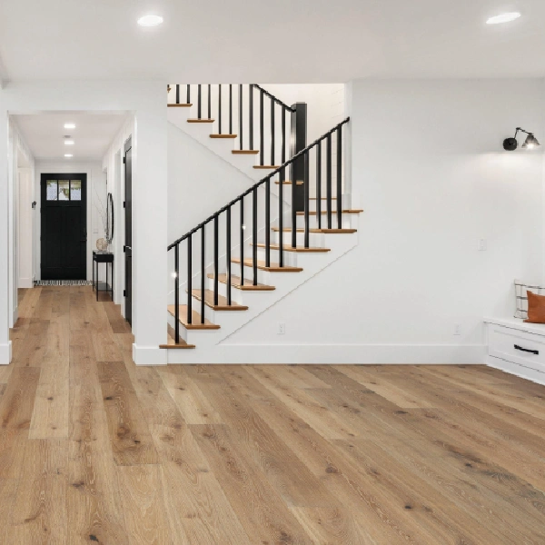 Semi-solid wood floor with decorative tile inlays