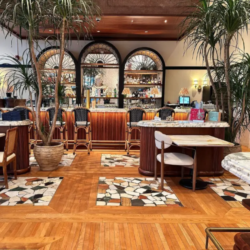 Semi-solid wood floor with decorative tile inlays